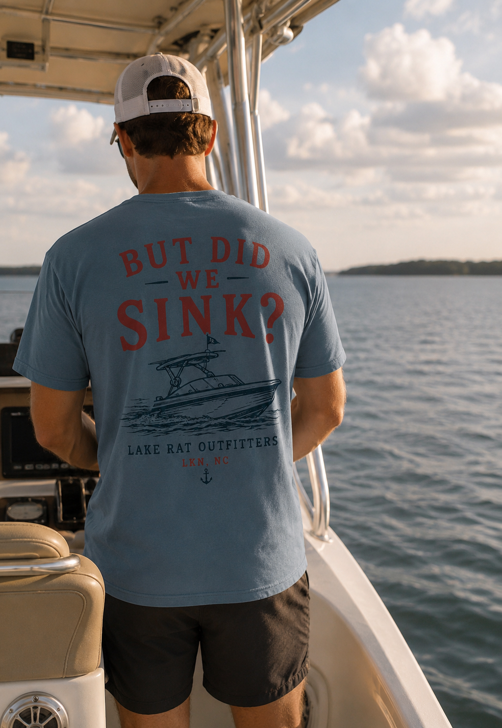 But Did We Sink? Boat T‑Shirt — Lake Rat Outfitters Crew Tee