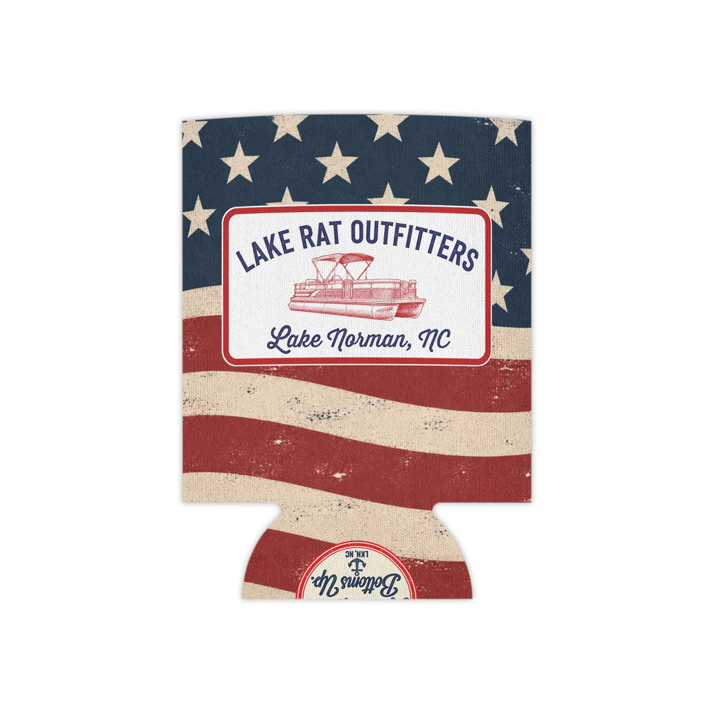 Lake Rat Outfitters Can Cooler — American Flag Boat Koozie (Lake Norman, NC)