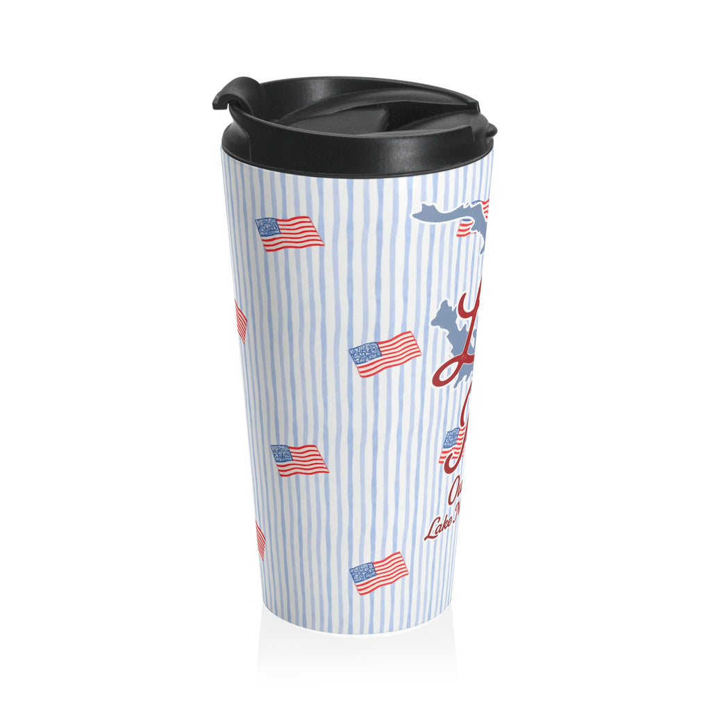 Lake Rat Outfitters Stainless Steel Travel Mug — Lake Norman, NC Americana Flag Design