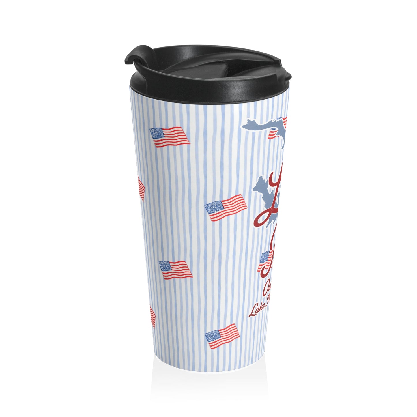 Lake Rat Outfitters Stainless Steel Travel Mug — Lake Norman, NC Americana Flag Design