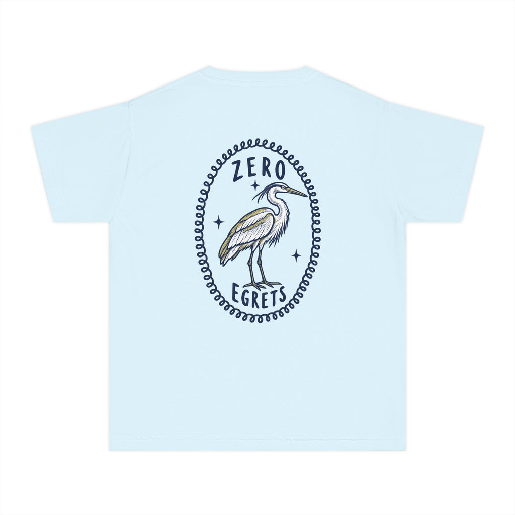 Youth Tee — "Zero Egrets" Heron Graphic