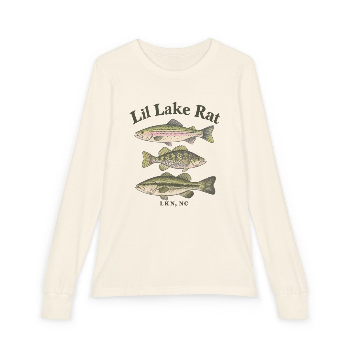 Youth Long Sleeve Tee — "Lil Lake Rat" Vintage Fish Graphic (Lake Life)