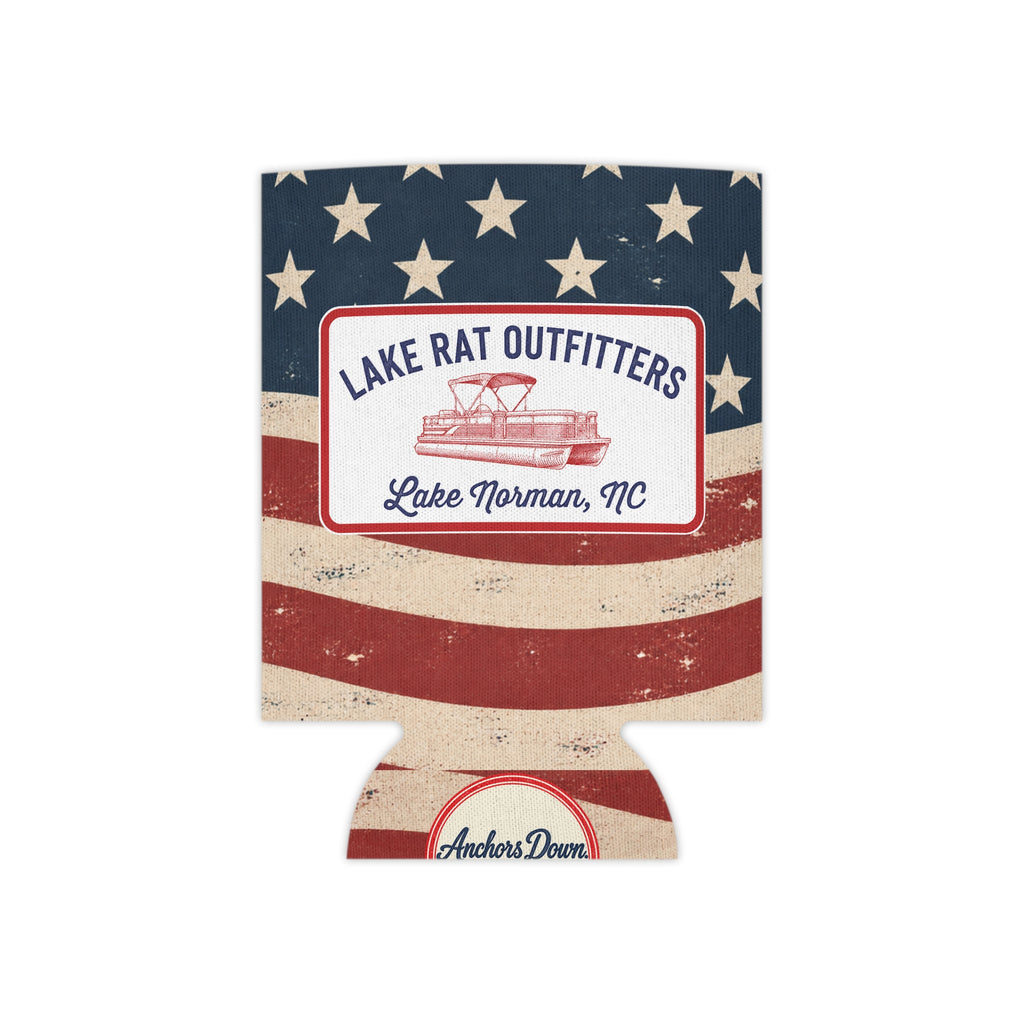 Lake Rat Outfitters Can Cooler — American Flag Boat Koozie (Lake Norman, NC)