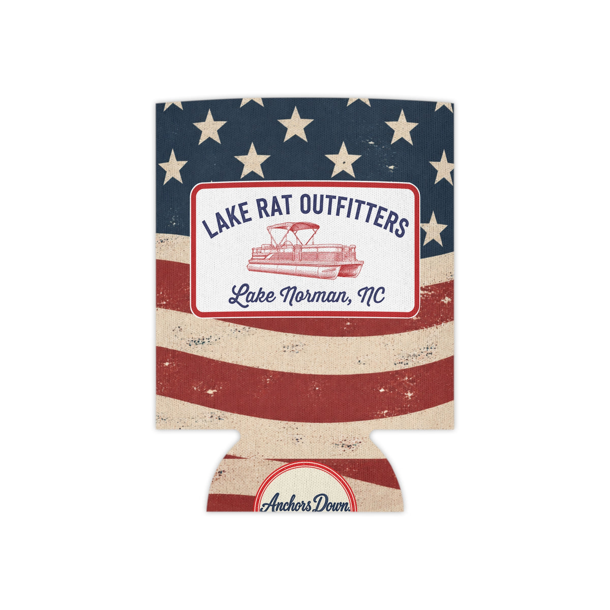 Lake Rat Outfitters Can Cooler — American Flag Boat Koozie (Lake Norman, NC)