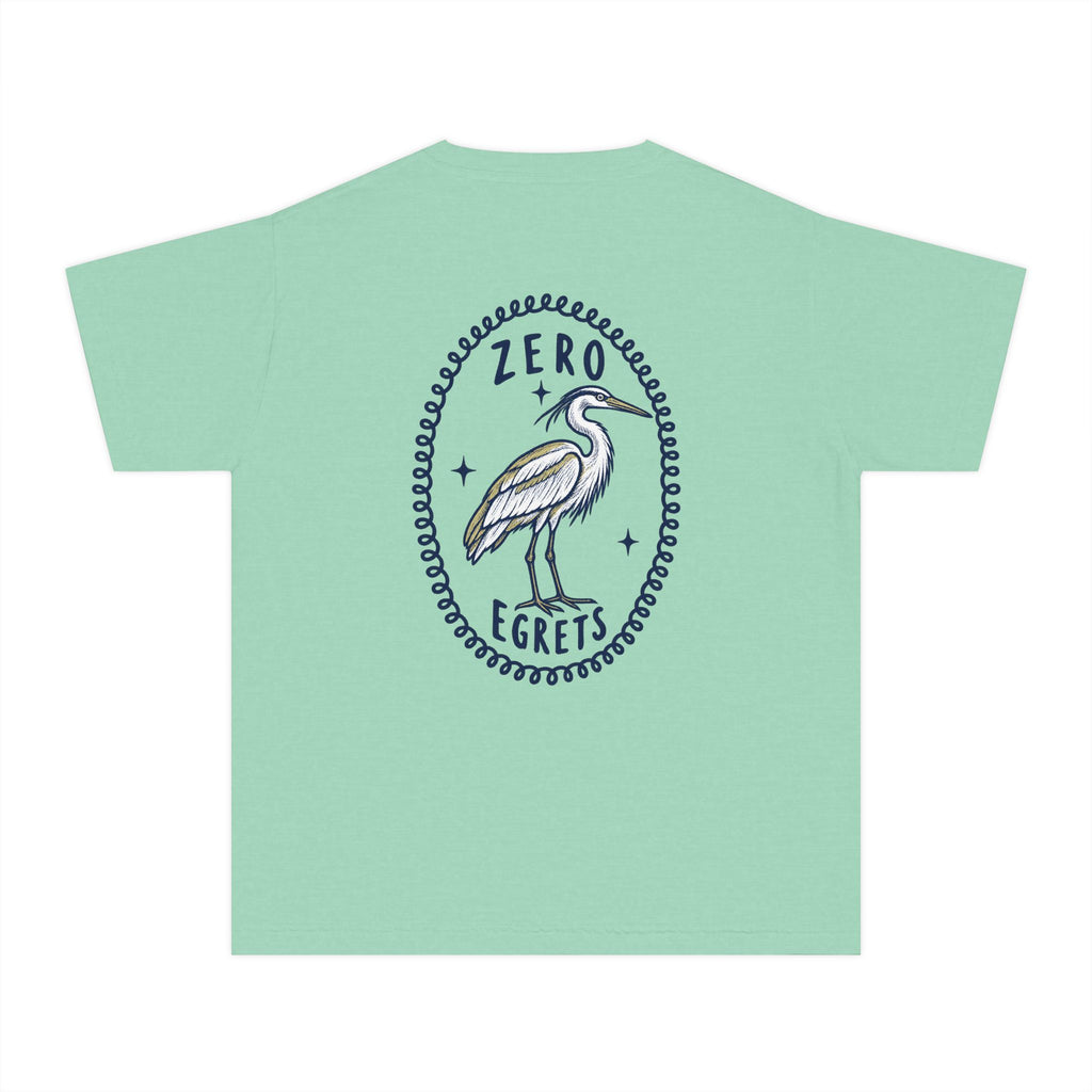 Youth Tee — "Zero Egrets" Heron Graphic