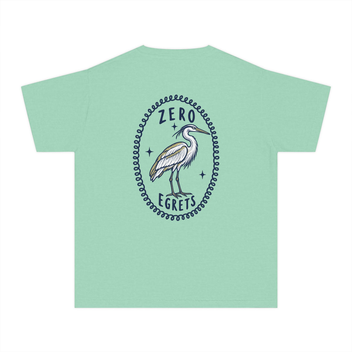 Youth Tee — "Zero Egrets" Heron Graphic