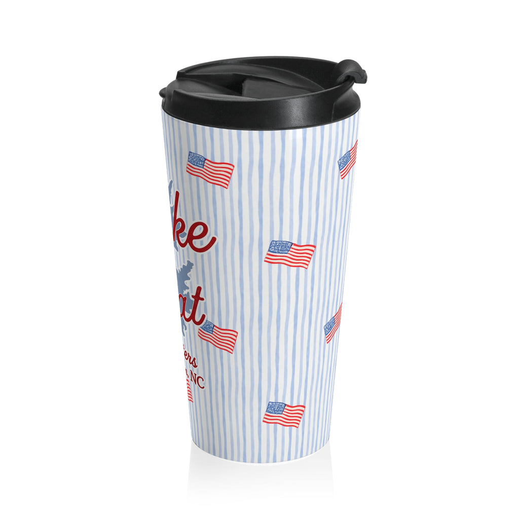 Lake Rat Outfitters Stainless Steel Travel Mug — Lake Norman, NC Americana Flag Design