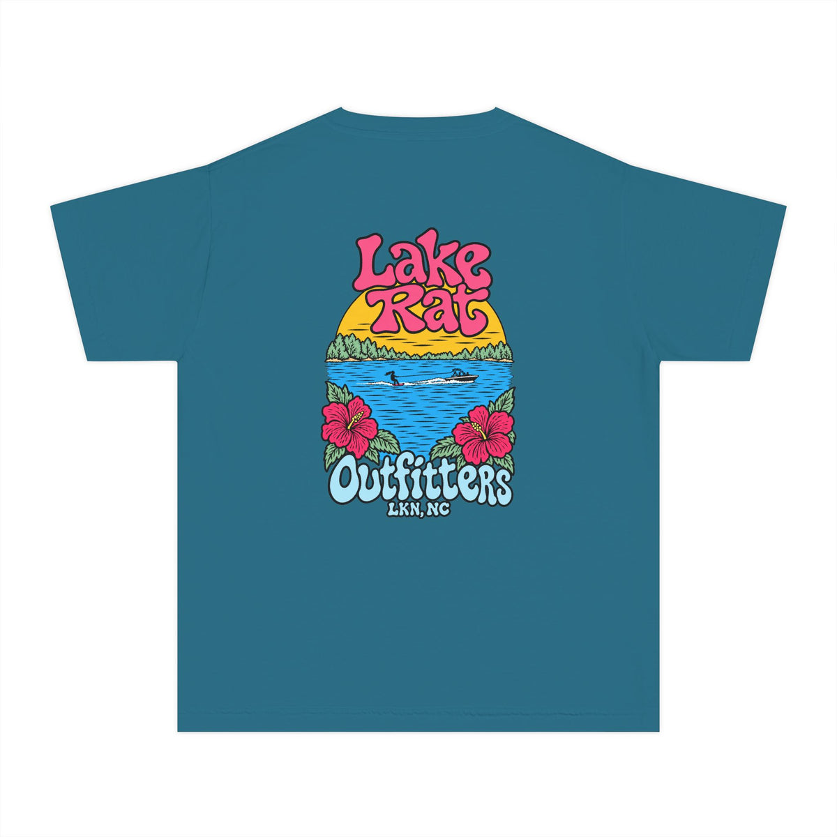 Lake Rat Outfitters Youth Tee — Retro Floral Lake Graphic