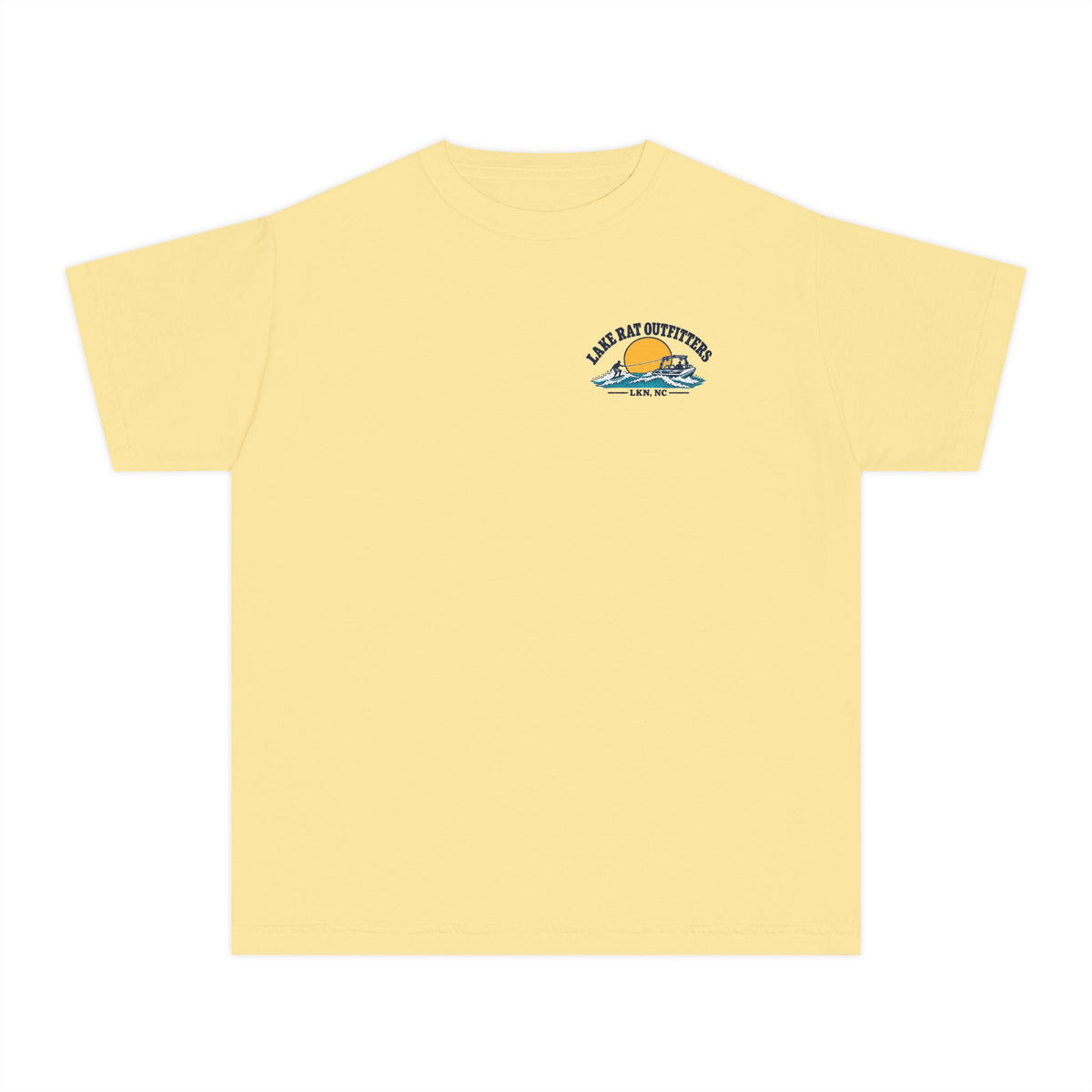 Youth Tee — 'Happiness Comes in Wakes' Lake Boat Surf Graphic