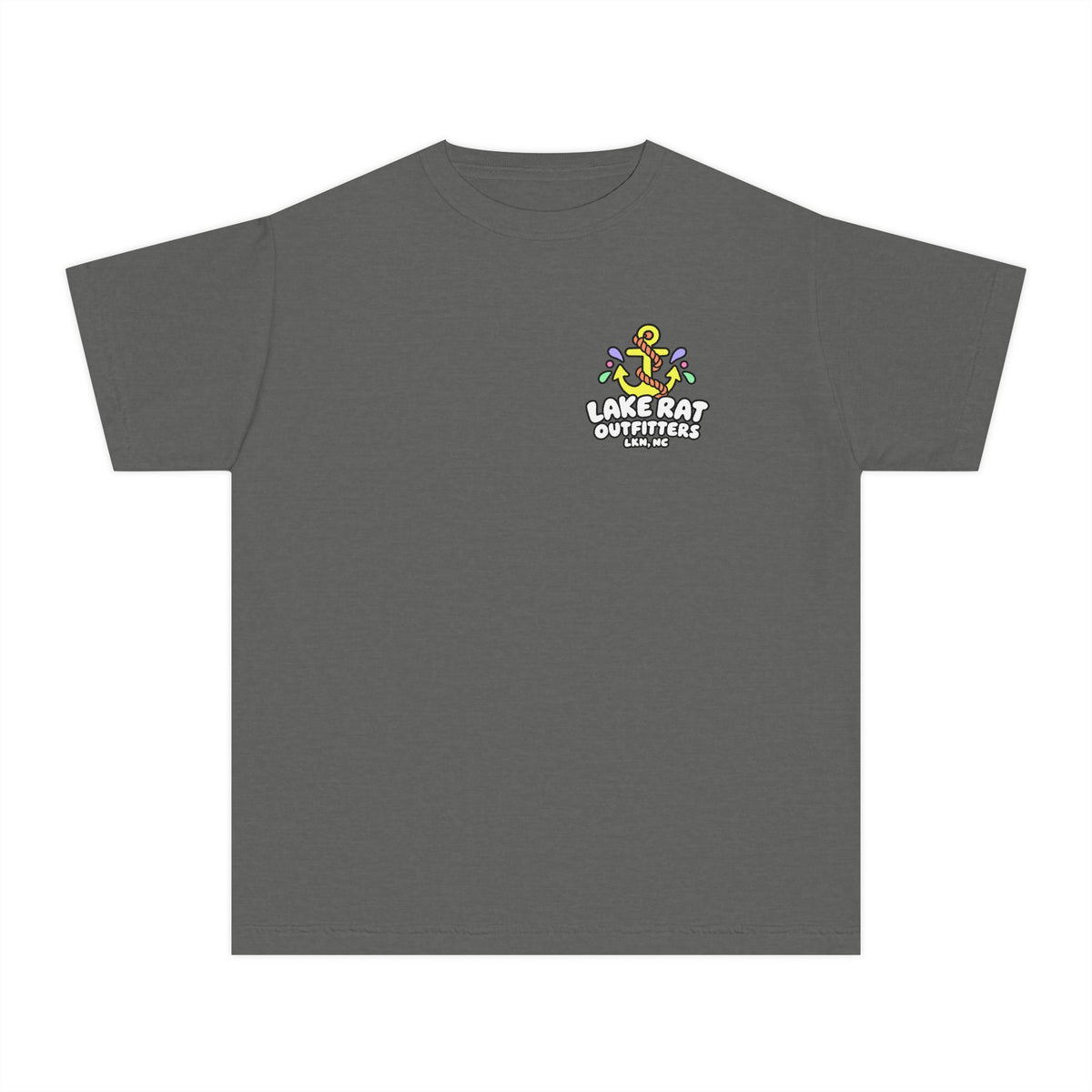Lake Rat Outfitters Youth Tee — Colorful Anchor Lake Graphic