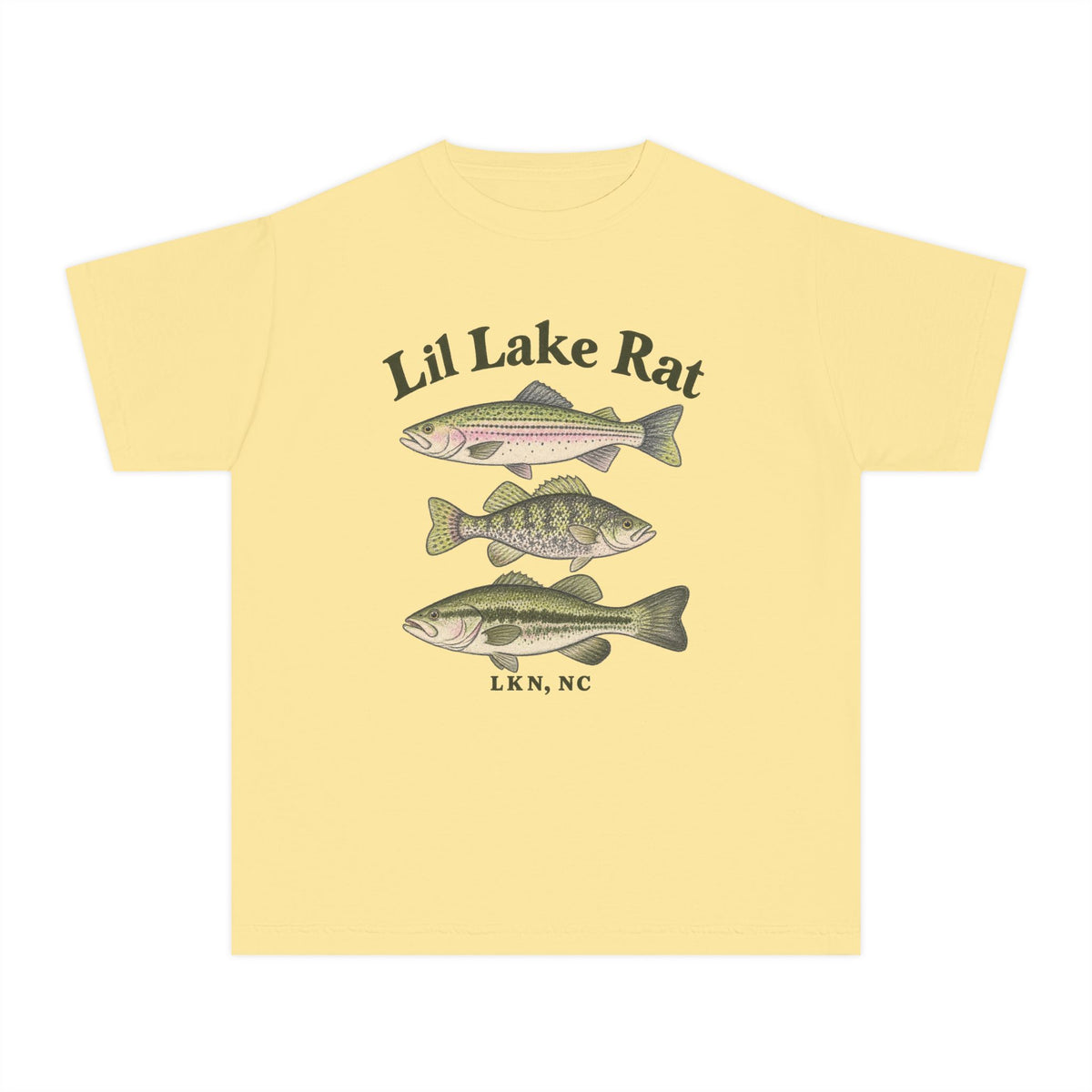 Lil Lake Rat Kids Tee — Youth Fishing Shirt with Fish Trio (LKN, NC)