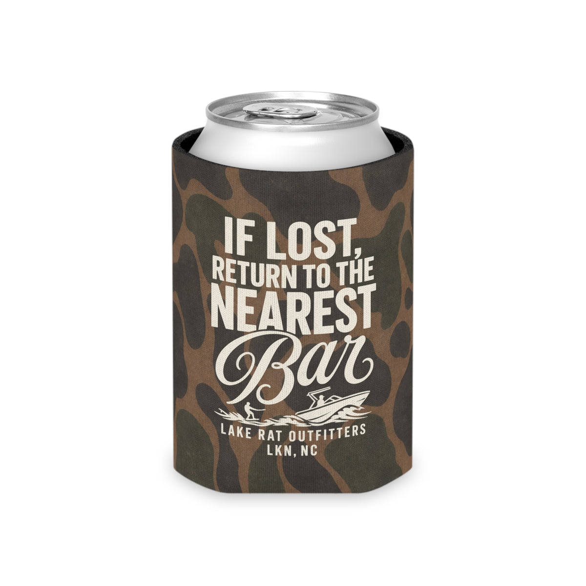 Can Cooler - “If Lost Return to the Nearest Bar” Camo Can Koozie