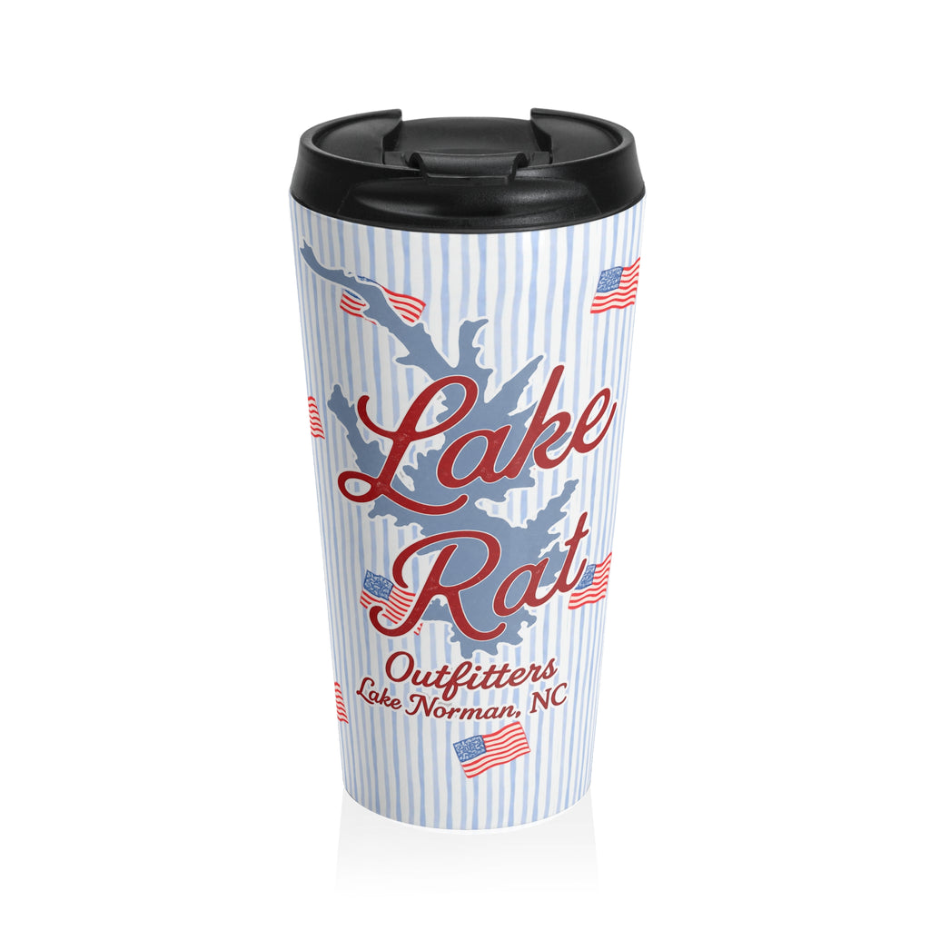 Lake Rat Outfitters Stainless Steel Travel Mug — Lake Norman, NC Americana Flag Design