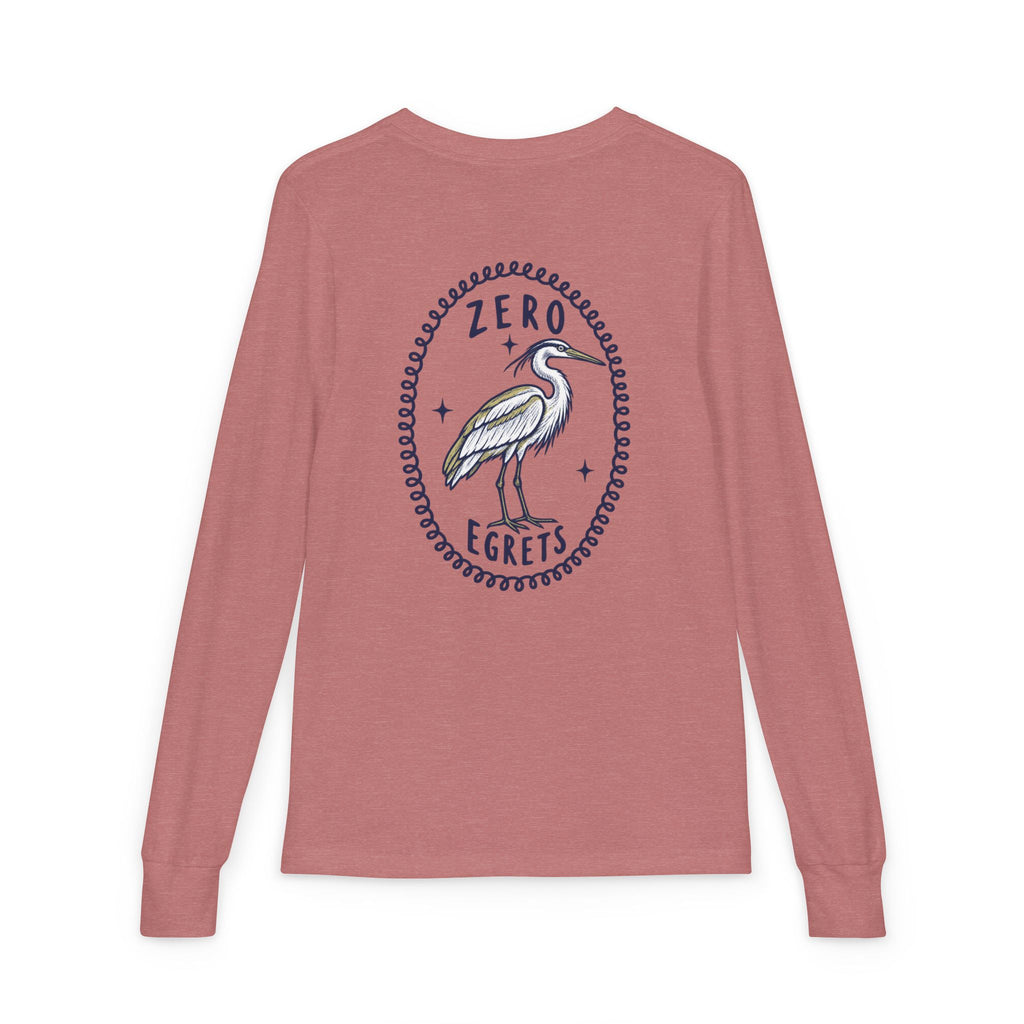 Youth Long Sleeve Tee — "Zero Egrets" Heron Graphic