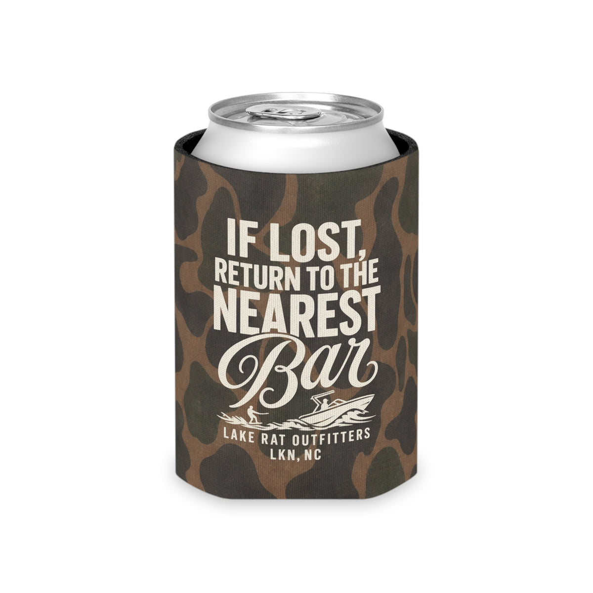 Can Cooler - “If Lost Return to the Nearest Bar” Camo Can Koozie