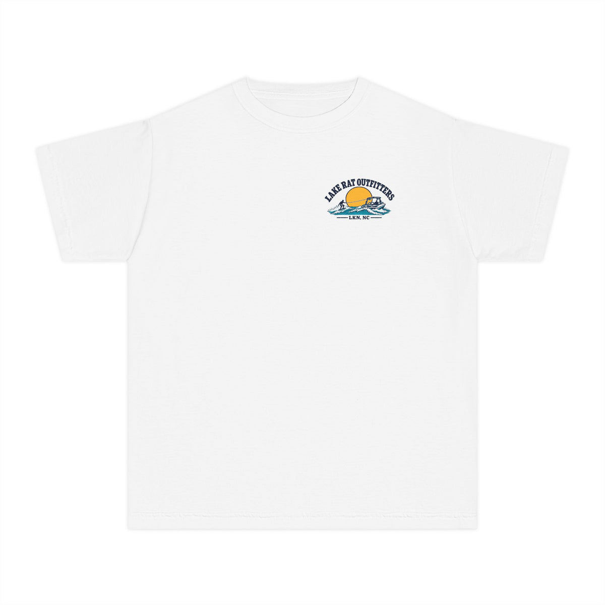 Youth Tee — 'Happiness Comes in Wakes' Lake Boat Surf Graphic