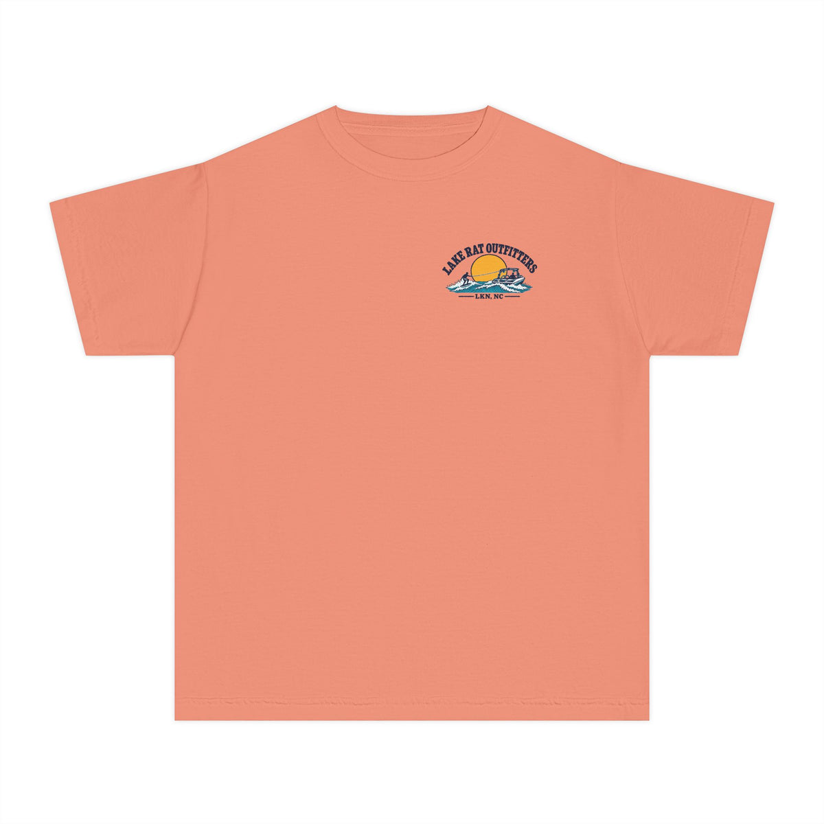 Youth Tee — 'Happiness Comes in Wakes' Lake Boat Surf Graphic