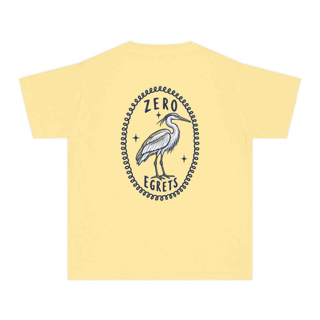 Youth Tee — "Zero Egrets" Heron Graphic