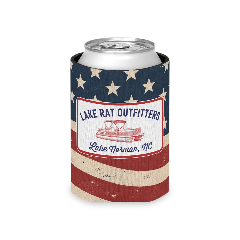 Lake Rat Outfitters Can Cooler — American Flag Boat Koozie (Lake Norman, NC)
