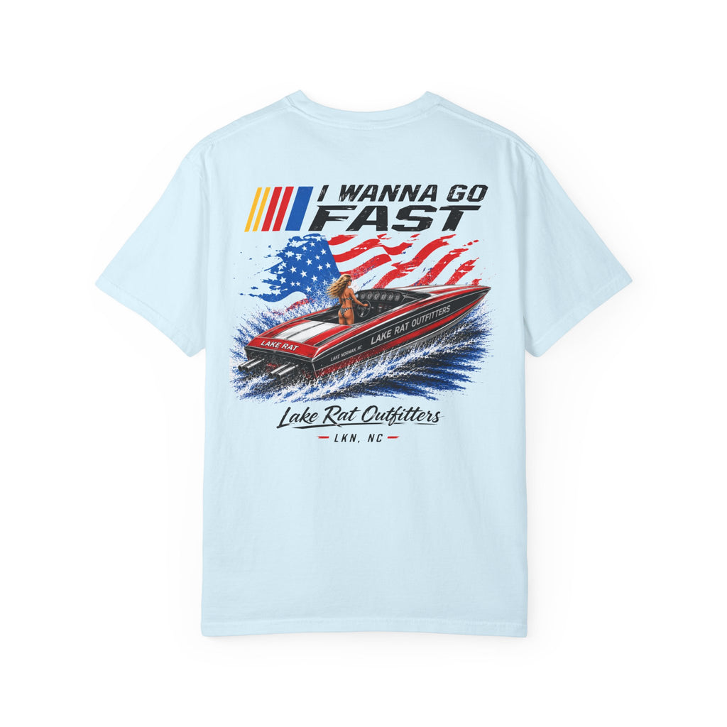 I Wanna Go Fast Boat T-Shirt — Retro American Flag Speedboat Tee