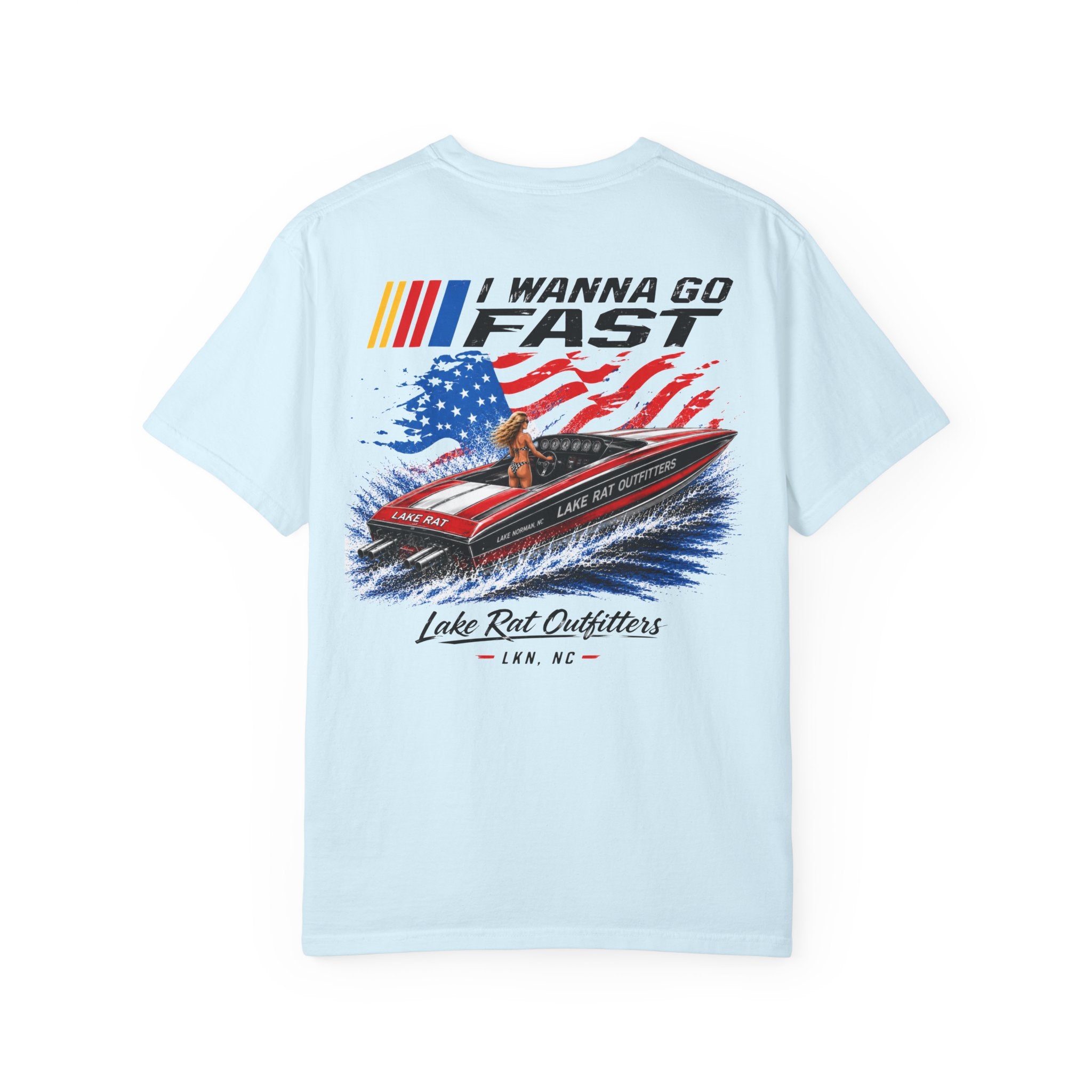 I Wanna Go Fast Boat T-Shirt — Retro American Flag Speedboat Tee