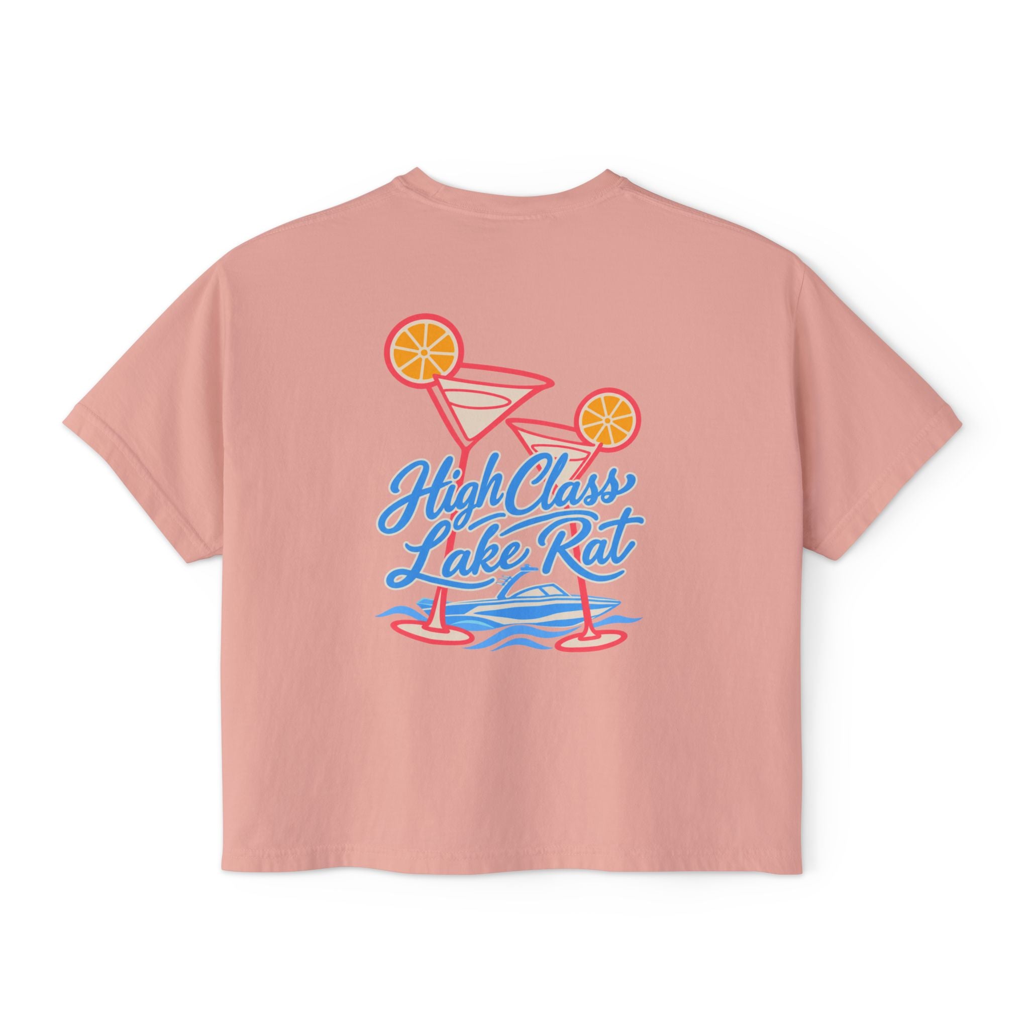 High Class Lake Rat Boxy Tee — Women's Crop T‑Shirt with Cocktail Lake Graphic