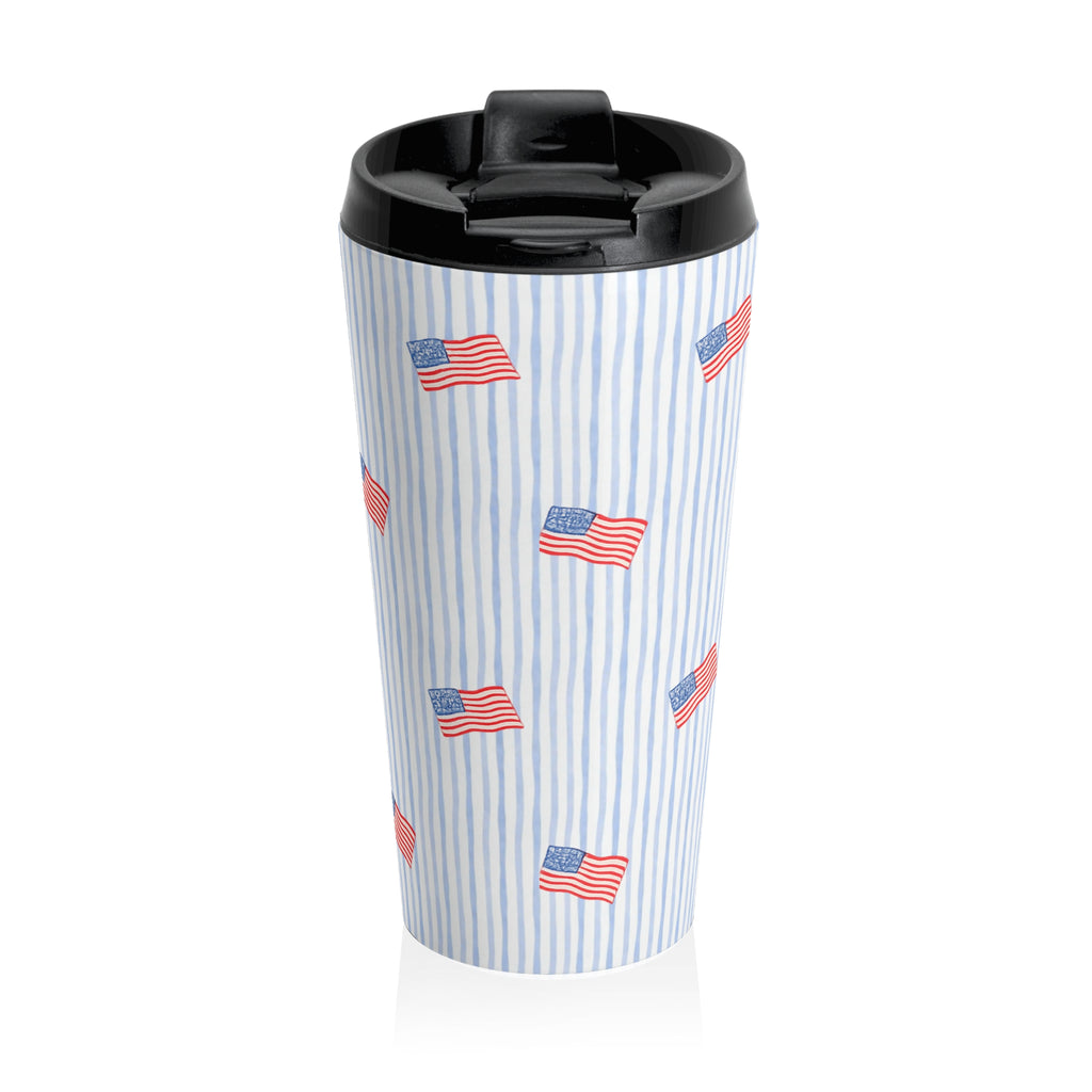Lake Rat Outfitters Stainless Steel Travel Mug — Lake Norman, NC Americana Flag Design