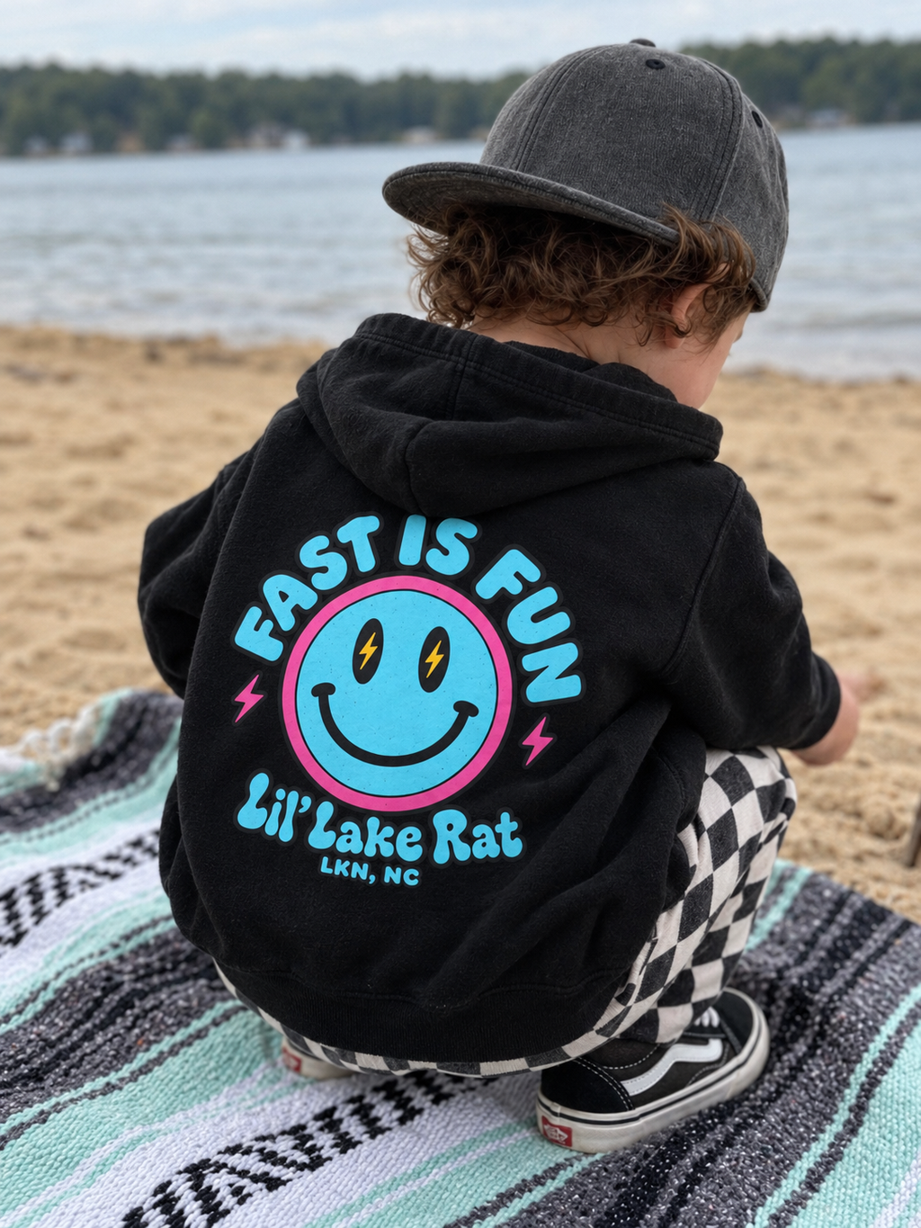 Youth Hoodie — "Fast Is Fun" Lil' Lake Rat Smiley Logo