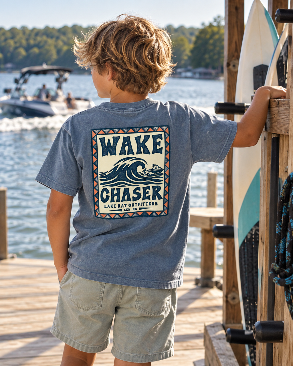 Youth Wake Chaser Tee — Surf Wave Graphic Kids T‑Shirt