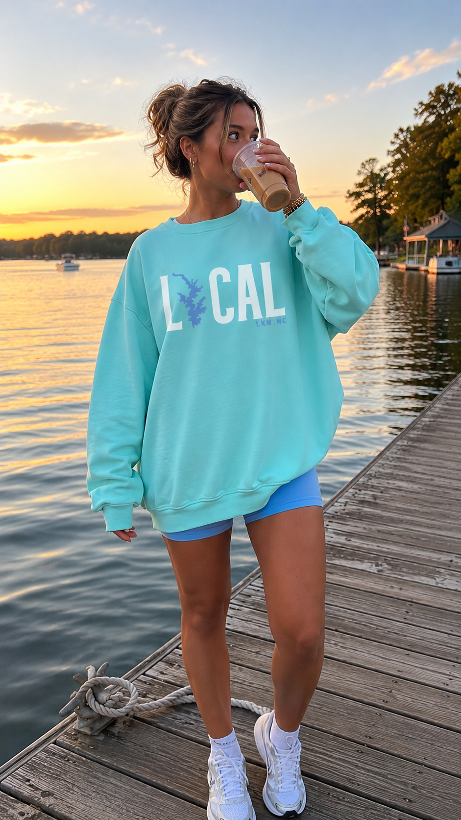 Local LKNCrewneck Sweatshirt — "LOCAL" with Lake Norman Silhouette