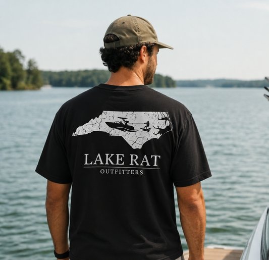 North Carolina Lake Life Wakeboard T-Shirt — Red White & Blue Wake Surf Design