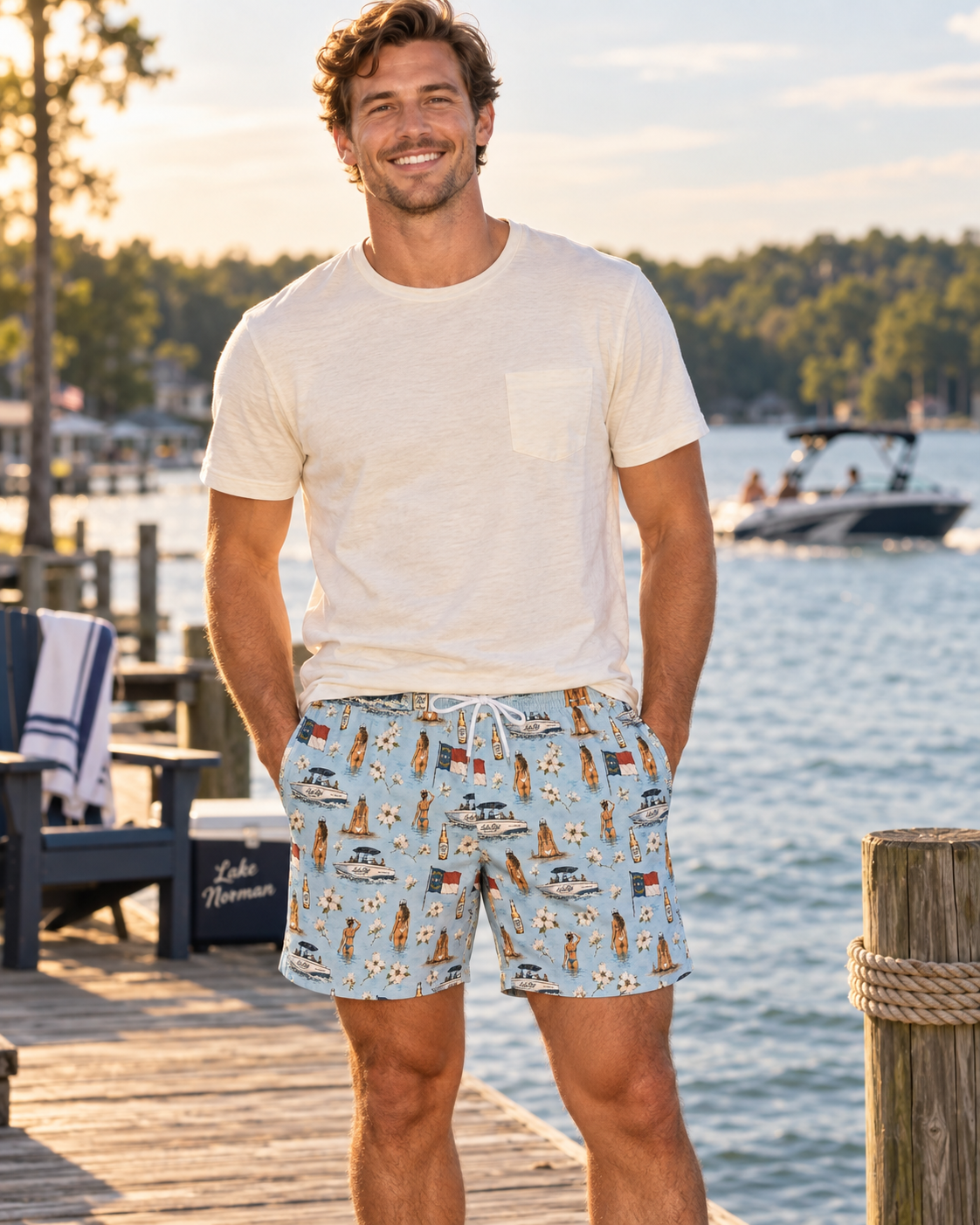 Boats and Dogwoods Swim Trunks
