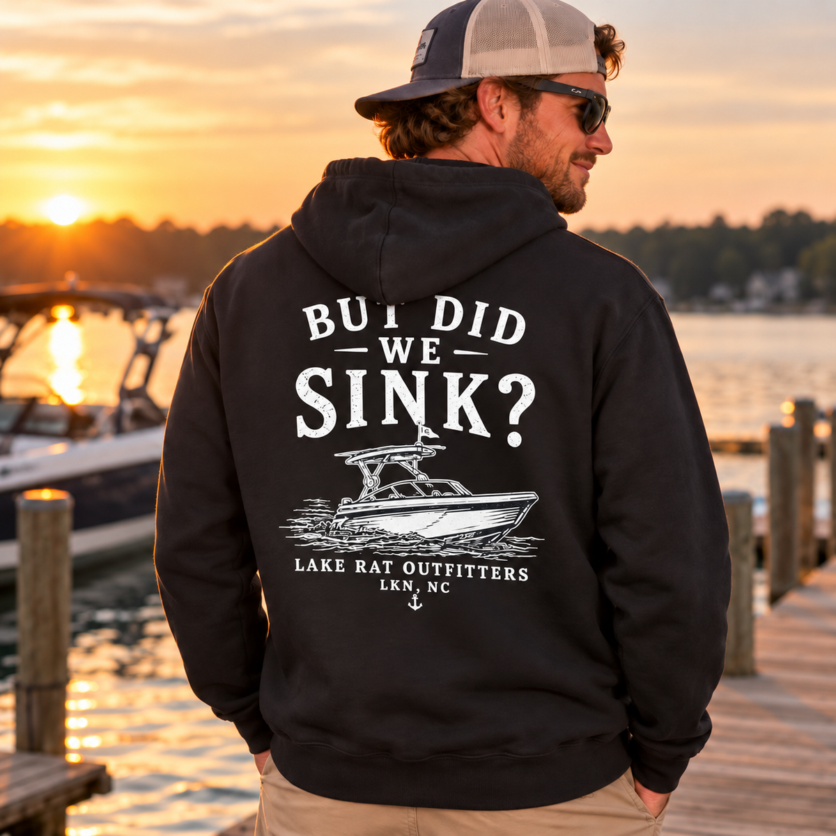 But Did We Sink? Boat Hoodie – Lake Rat Outfitters Fishing Hooded Sweatshirt