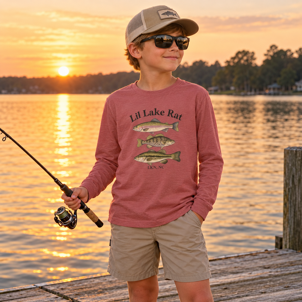 Youth Long Sleeve Tee — "Lil Lake Rat" Vintage Fish Graphic (Lake Life)