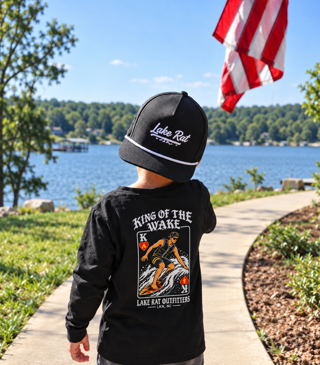 King of the Wake Youth Long Sleeve Tee — Lake Rat Outfitters Wakeboard Shirt