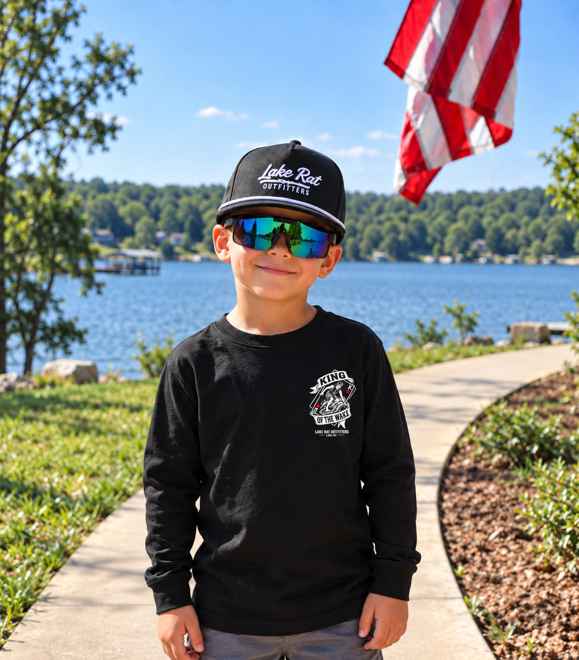 King of the Wake Youth Long Sleeve Tee — Lake Rat Outfitters Wakeboard Shirt