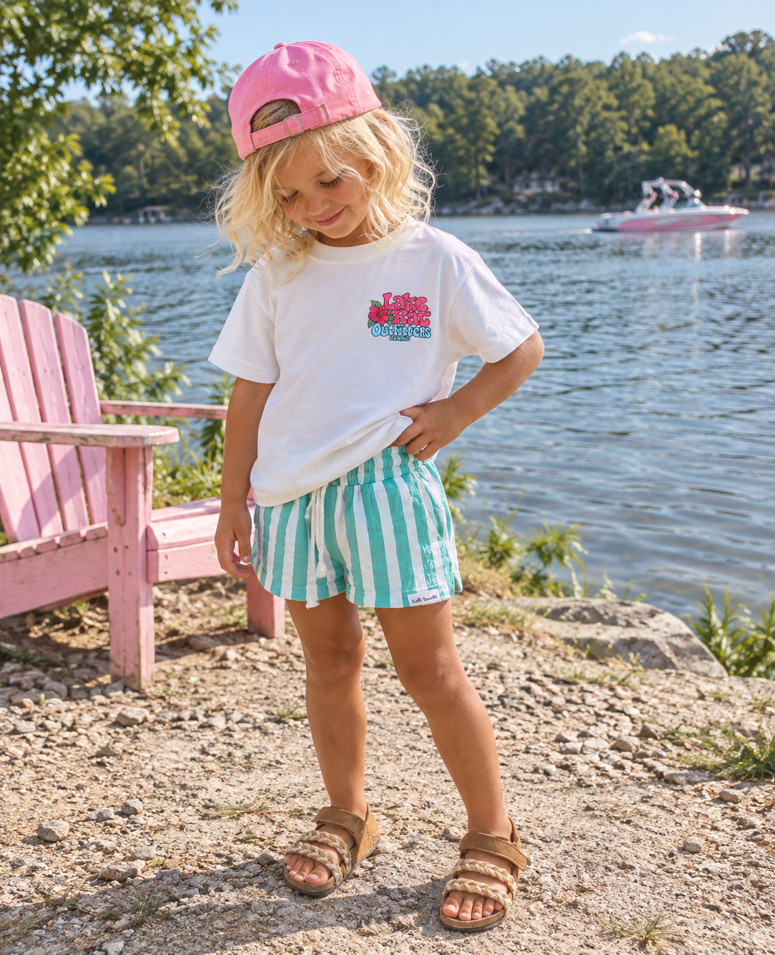 Lake Rat Outfitters Youth Tee — Retro Floral Lake Graphic