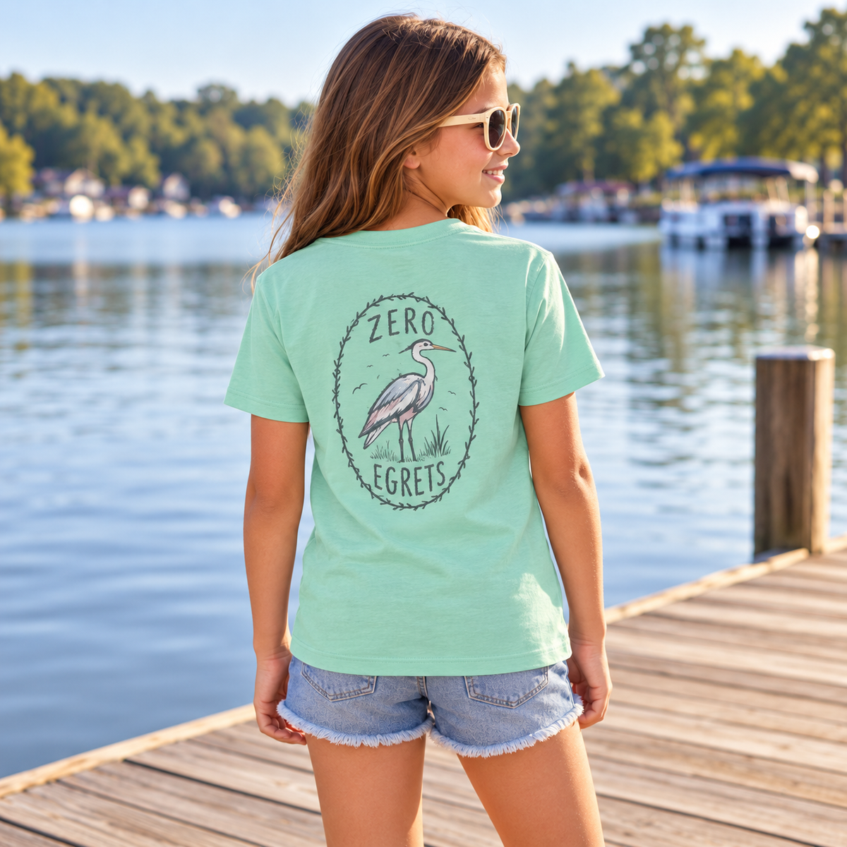 Youth Tee — "Zero Egrets" Heron Graphic