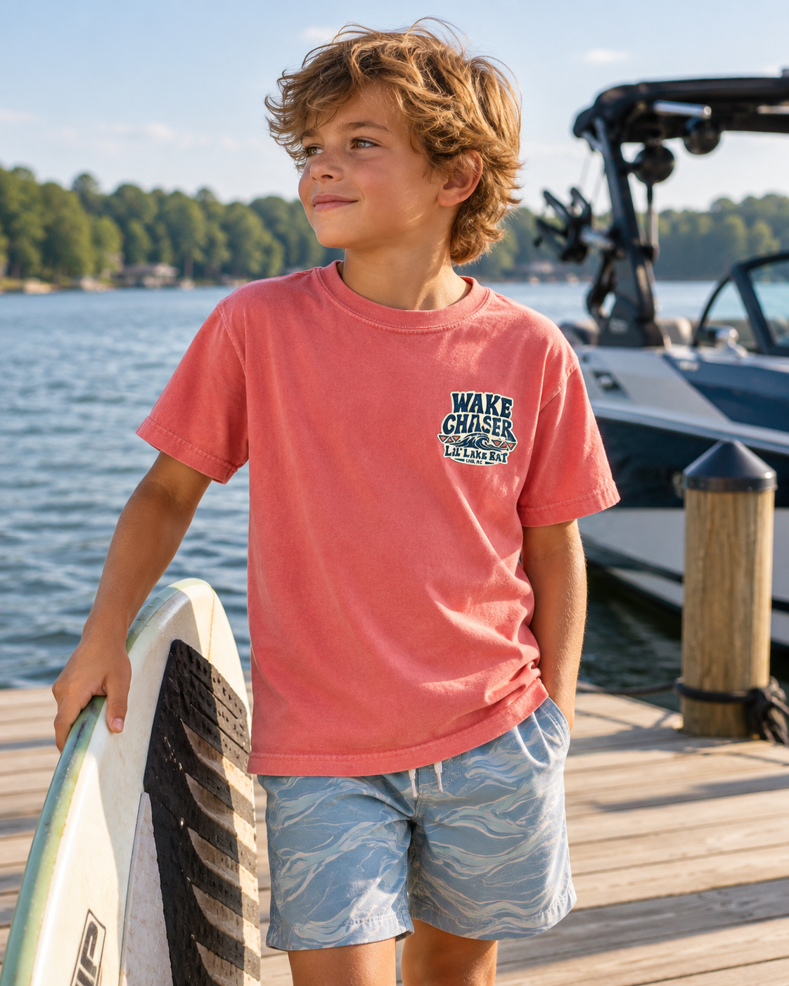 Youth Wake Chaser Tee — Surf Wave Graphic Kids T‑Shirt