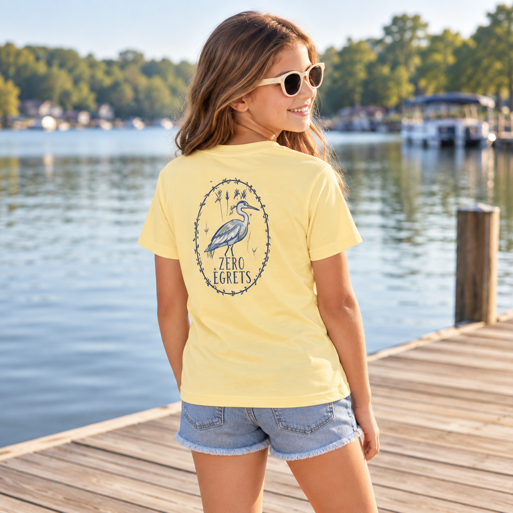 Youth Tee — "Zero Egrets" Heron Graphic