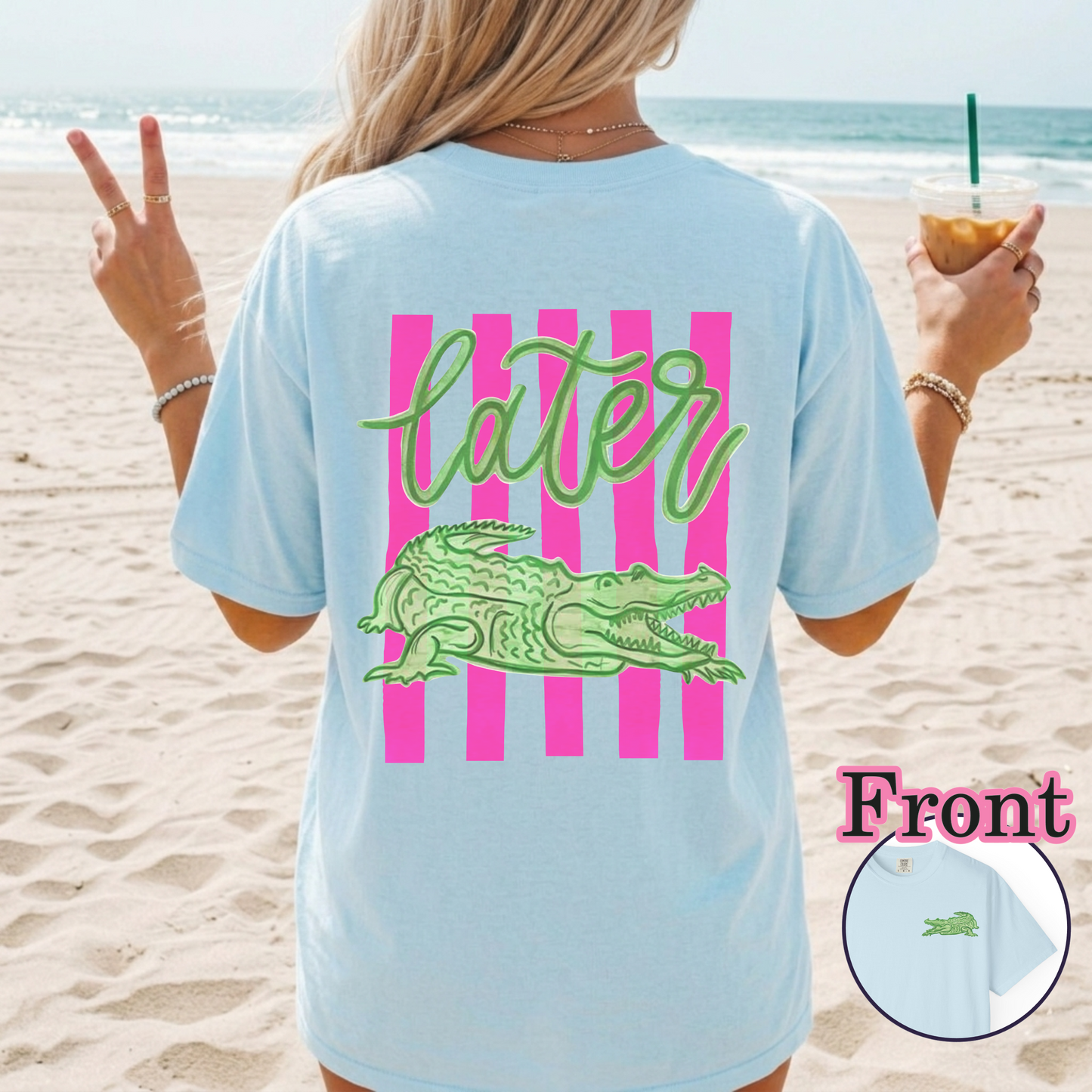 Alligator "Later" Graphic T-shirt | Relaxed Crocodile Illustration, Pool Vibes